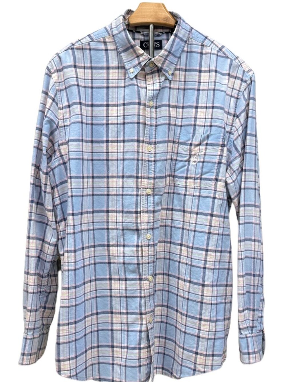 Chaps Blue Plaid Long Sleeve 100% Cotton Button Down Shirt Blue Pink White XL